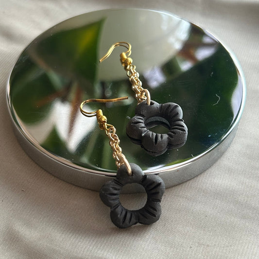 Textured Obsidian Flower Dangles