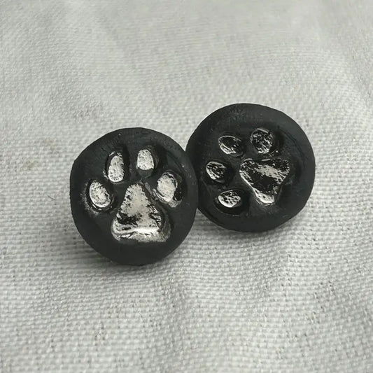 Black and Silver Paw Print Studs