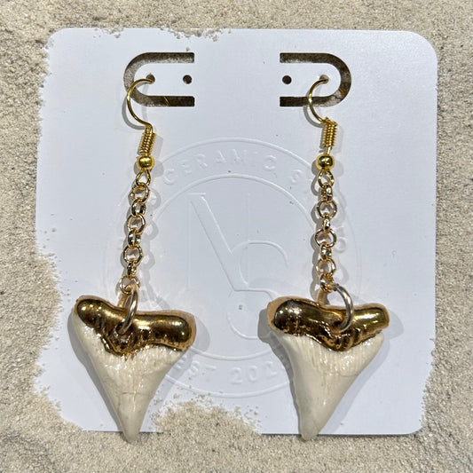 White and Gold Shark Tooth Dangles