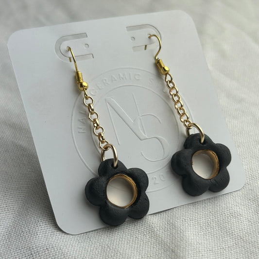 Black and Gold Flower Dangles