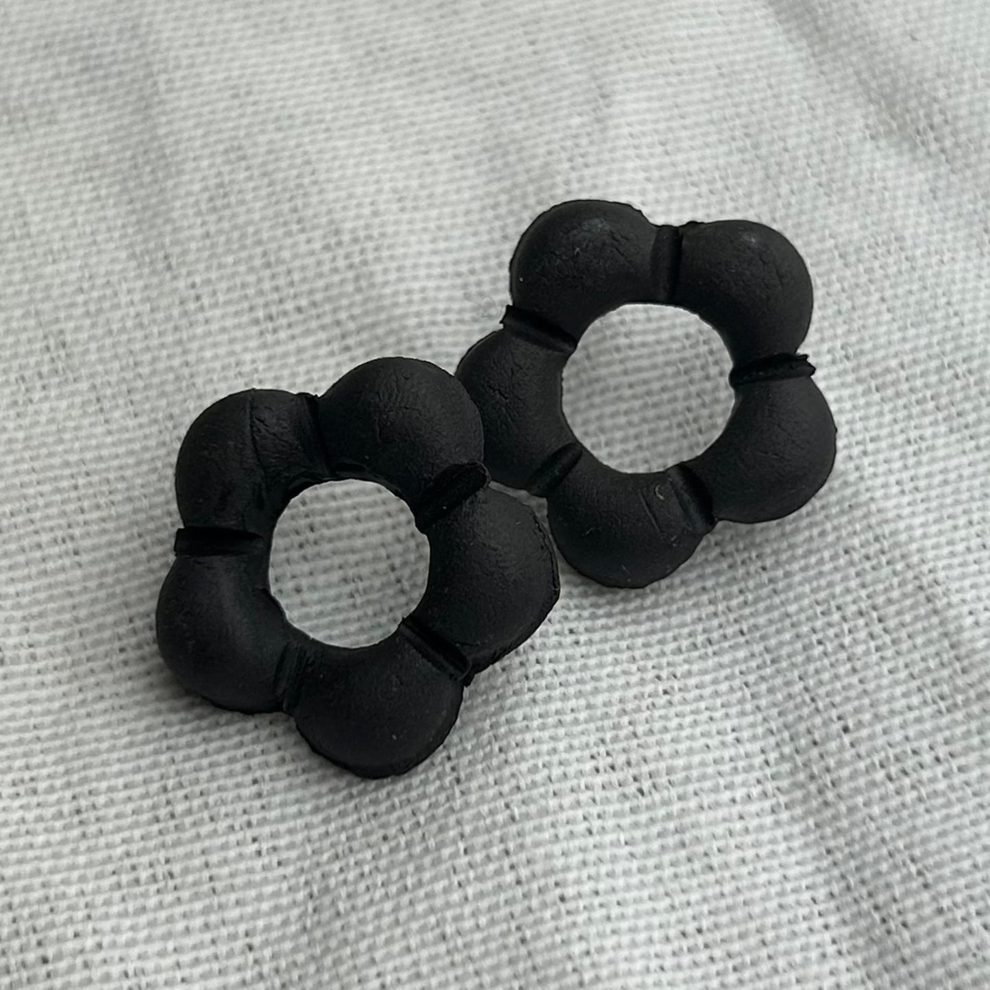 Textured Obsidian Flower Studs