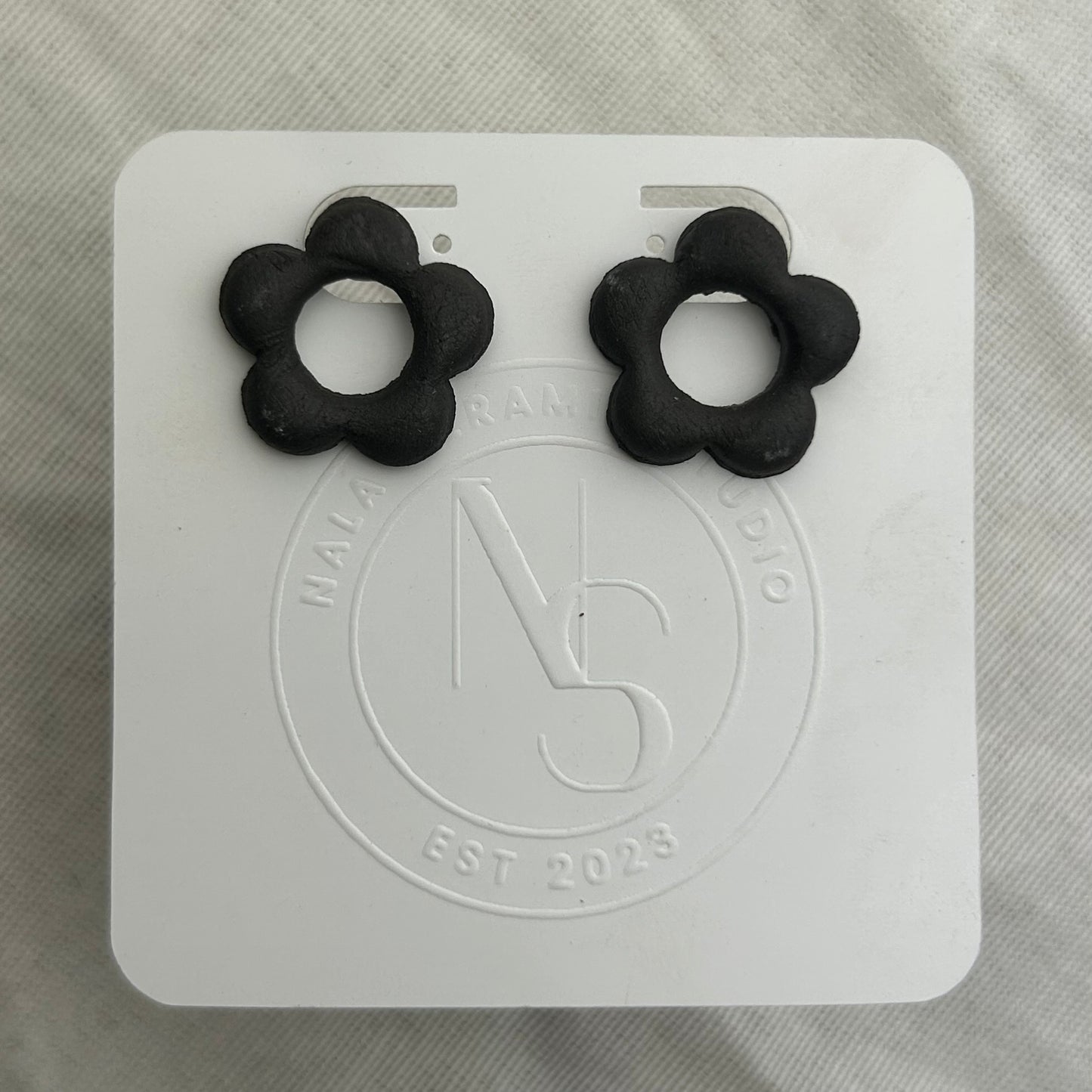 Obsidian Flower Studs