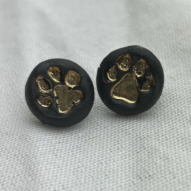 Black and Gold Paw Print Studs