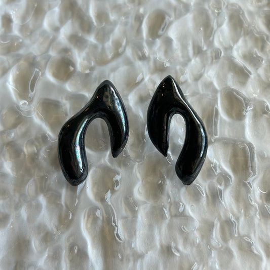 Iridescent Black Wishbone Studs